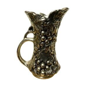 Vintage McCoy Pottery 616 Grape Pitcher Black Gold 9.5" USA Ceramic Vase